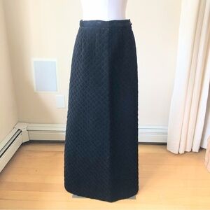 VINTAGE Black Velvet Quilted Extra Long Maxi Skirt M 28" waist